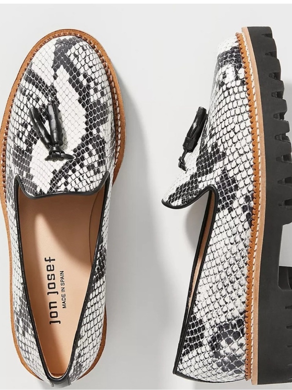Anthropologie X Jon Josef Snakeskin Embossed Chunky Loafers w/tassel Sz 8/38.5
